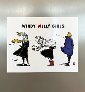 Postcard size Magnet Windy Welly Girls Welly Girl NZ