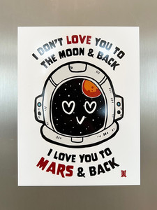 Products: Postcard size Magnet I Love You to Mars and Back Welly Girl NZ