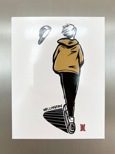 Postcard size Magnet Windy Welly Boy - Scooter Welly Girl NZ