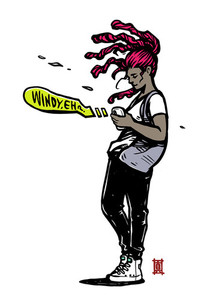 Products: Postcard (A6 / A5) Windy Welly Girl - Pink Dreadlock Welly Girl NZ