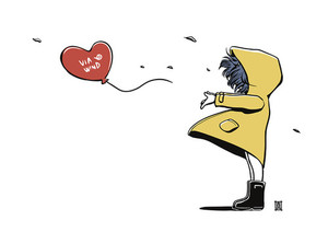 Products: Postcard (A6 / A5) Windy Welly Girl - Balloon Welly Girl NZ