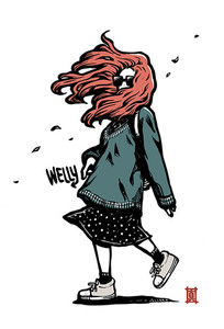 Postcard (A6 / A5) Windy Welly Girl - Autumn Welly Girl NZ