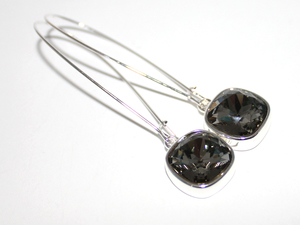 Products: Black Diamond Long Lever Back Cushion Cut Swarovski Earrings – Wendi Lindsay Jewellery