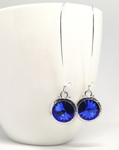 Products: Long Lever Sapphire Blue Swarovski Earrings, Stunning – Wendi Lindsay Jewellery
