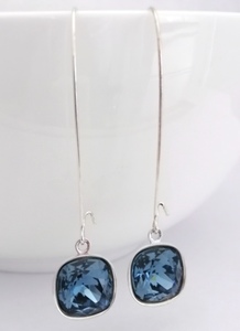 Products: Delicious Denim Blue Long Lever Cushion Cut Swarovski Earrings – Wendi Lindsay Jewellery