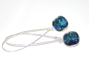 Products: Long Lever Bermuda Blue Cushion Cut Swarovski Earrings – Wendi Lindsay Jewellery