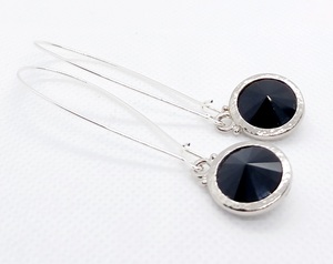 Products: Long Lever Jet Black Round Swarovski Earrings, Stunning – Wendi Lindsay Jewellery