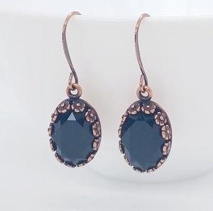 Copper Floral Bezel Jet Black Oval Swarovski Crystal Earrings – Wendi Lindsay Jewellery