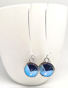 Products: Long Lever Sapphire Shimmer Round Swarovski Earrings – Wendi Lindsay Jewellery