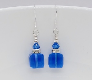 Sapphire Blue Cube Swarovski Crystal Earrings – Wendi Lindsay Jewellery