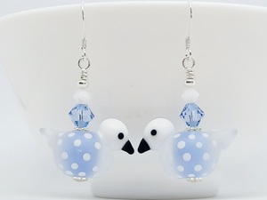 Products: Sweet Soft Blue and White Bird Handmade Glass Earrings – Wendi Lindsay Jewellery