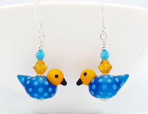 Products: Sweet Frosted Aqua and Orange Bird Handmade Glass Earrings – Wendi Lindsay Jewellery