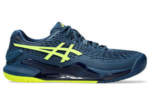 Shoes: Asics Gel-Resolution 9 (Hardcourt) Wide Mako Blue/Safety Yellow