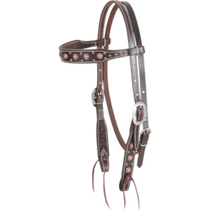 Headstall Breastplate: Browband Headstall with Rope Edge Antique Copper Dots