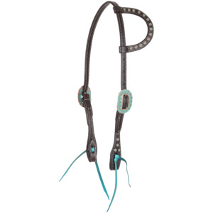 Headstall Breastplate: Slip Ear Headstall with Turquoise and Copper Dot Buckles