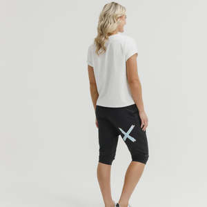 Home Lee: Home-Lee - 3/4 Apartment Pants (Black with Sapphire/Ivory X)