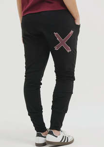 Home Lee: Home Lee - Apartment Pants (Black with Merlot/Blush X)