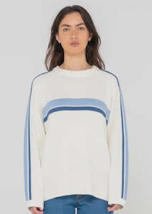 Rusty: Rusty - White Lines Long Sleeve Crew Neck Knit (Coconut Cream)