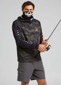 Mens Rash Shirts: The Mad Hueys - The Kraken Captain Hooded Masked Fishing Jersey