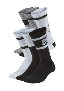 Accessories: Nike -Everyday Kids Cushioned Crew Socks 6 Pairs (Black/White/Grey)