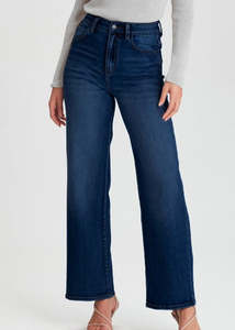 Junkfood Jeans: Junkfood - Wendy Wide Short Stuff Jean (Dark Blue)