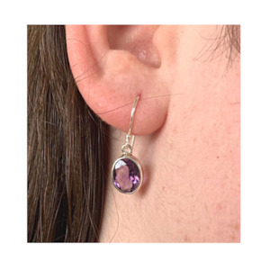 Skincare: Faceted Oval Amethyst Earrings set in Sterling Silver