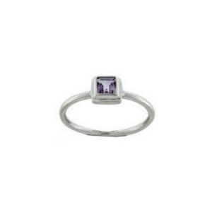 Sterling Silver Jewellery: Sterling Silver Square Faceted Amethyst Ring