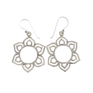 Lotus: Sterling Silver Mandala Pattern Drop Earrings