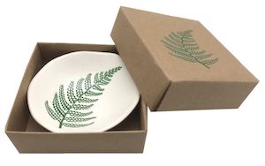 Jo Luping Design Porcelain Bowl with Green Fern Design On White