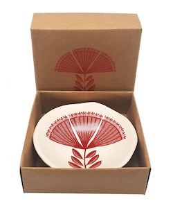Jo Luping Design Porcelain Bowl with Red Pohutukawa Lace Design On White