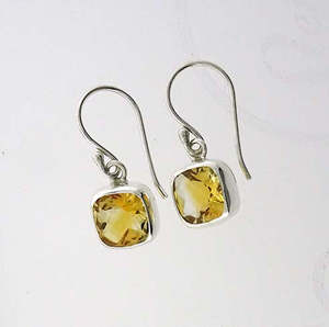 Earrings: Citrine Faceted 8mm Square  Earring