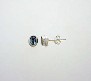 Blue Topaz Faceted 6x4 Oval Stud