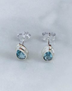 Earrings: Blue Topaz Faceted 6x4mm Teardrop Stud