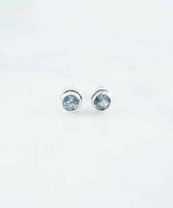 Blue Topaz Faceted 6mm Round Stud