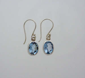 Earrings: Blue Topaz Faceted 8x6mm Oval Earring