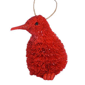 New Zealand Kiwi Red Glitter Decoration