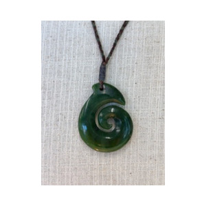Jewellery: New Zealand Pounamu Koru (Spiral) Hei Matau (Hook) Necklace