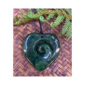 New Zealand Pounamu (Greenstone) Heart & Koru (Spiral) Necklace