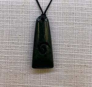 New Zealand Pounamu Toki (Adze) Koru (Spiral) Necklace