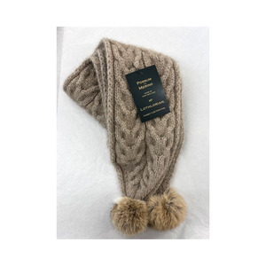 Lothlorian Possum & Merino Cable Scarf with Rabbit Fur Pompom - Natural