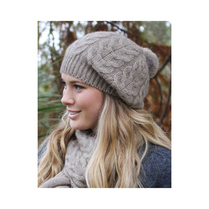 Lothlorian Possum & Merino Cable Beanie with Rabbit Fur Pompom - Natural