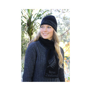 Lothlorian Possum & Merino Fern Loop Scarf - Black/Charcoal