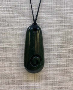 New Zealand Pounamu Drop (Roimata) with Spiral (Koru) Necklace