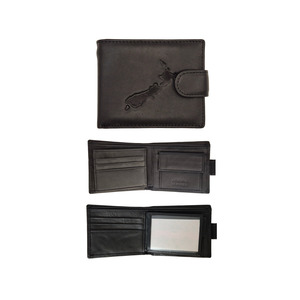 Black Leather Wallet with Embossed NZ Map