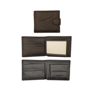 New Arrivals: Black Leather Wallet with Large Fern