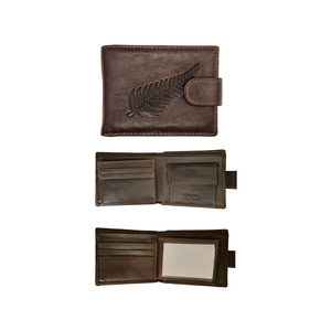 Dark Brown Leather Wallet with Large Fern