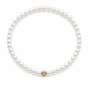 Crystal Simulated Pearl and Gold Bead Stretchy Bracelet