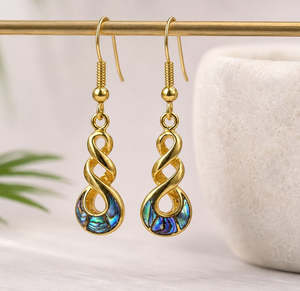 Paua + Gold Plated Triple Twist Earrings with 1 micron gold Plated on Brass
