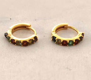 Multi Tourmaline and Gold Plated Huggie Earring
