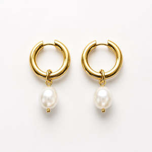 Gold Plated Stainless Steel Freshwater Pearl Hoop Earrings